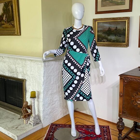 Vintage M&S Polka Dot Faux Wrap Dress - Picture 2 of 13